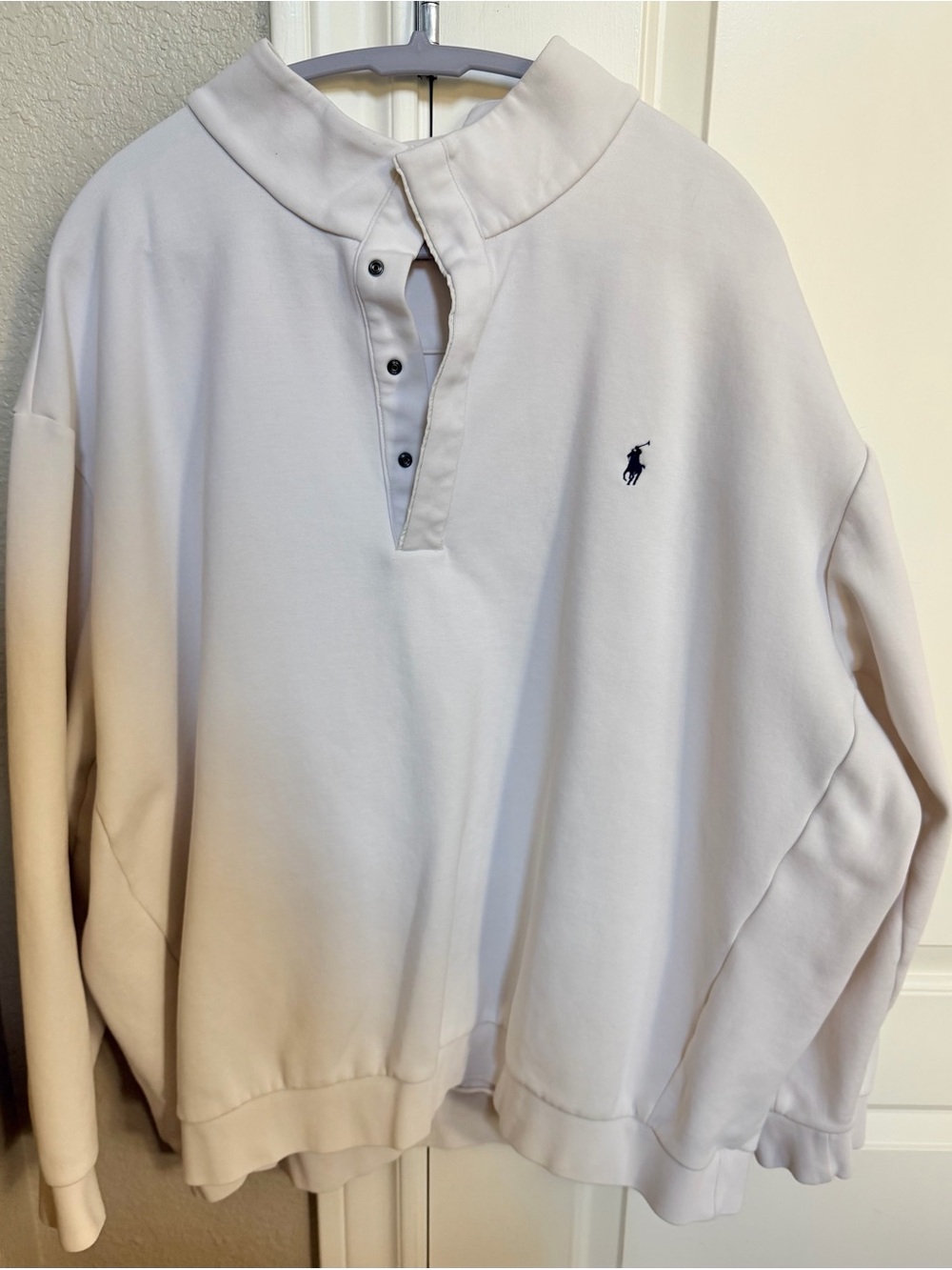 Polo by Ralph Lauren Off-White Long-Sleeve Pullover Henley with Navy Pony